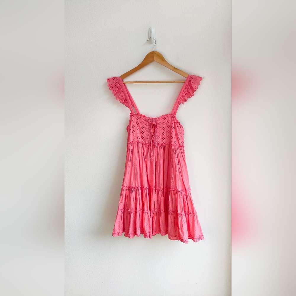 Nobody's Child Short Broidery Anglaise Coral Pink Cotton Dress Size 10 - Picture 8 of 11